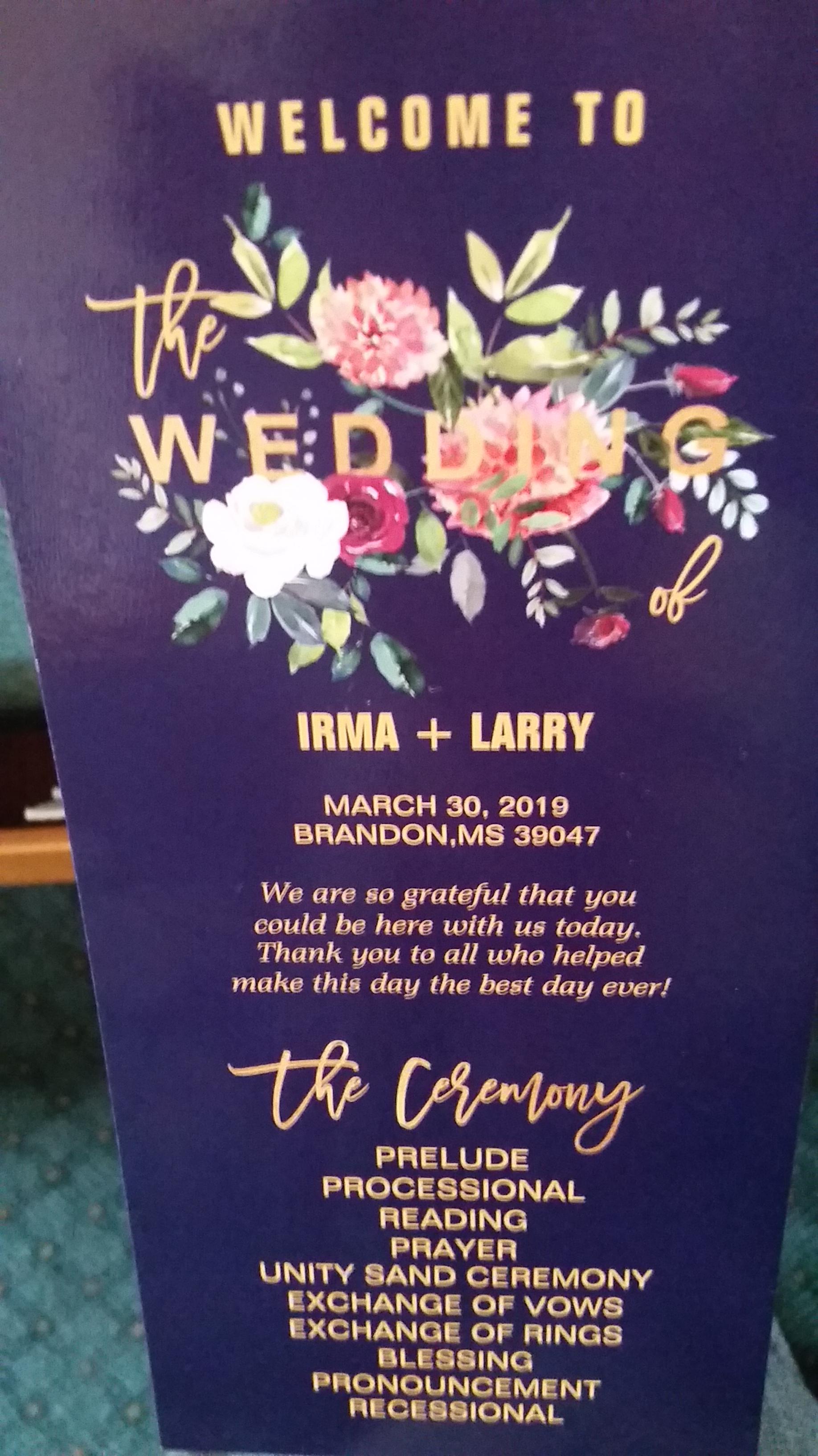 Irma Yates & Larry Walker Marriage Date: March 30, 2019

(Lorean's)