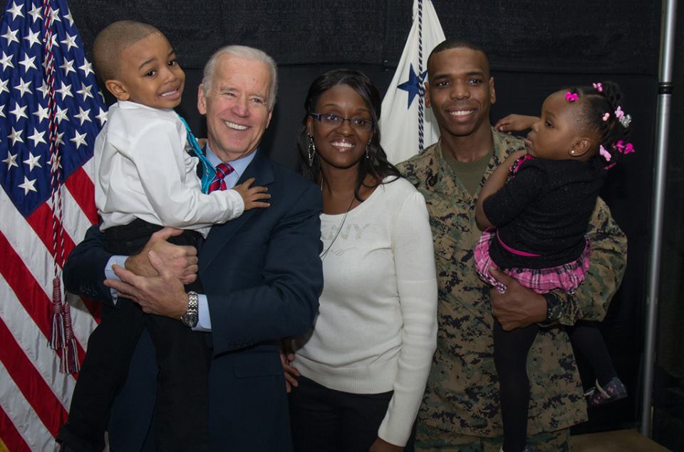 Flora Bell's grandson Keith Dempsey & family with Vice President Joe Biden
(USO tour Korea, 2013)